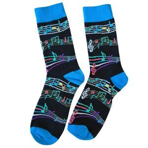 Abstract Music Notes Crew Socks For Adults Black Colorful Design Musician Singer